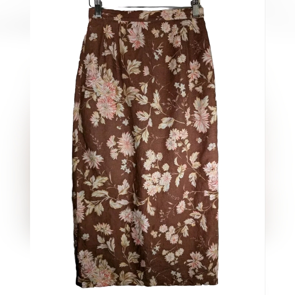 Talbot's Vintage Irish Linen Brown Floral Skirt